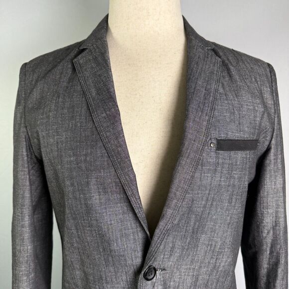 Guess Men's Chambray Sport Coat, Single Breast, Charcoal Gray Sz Medium 2/$50 - Picture 3 of 16
